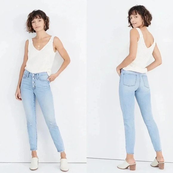 Madewell 9" Mid-Rise Skinny Crop Jeans in Asbury Wash: Button-Front Edition Sz23 - Picture 1 of 7